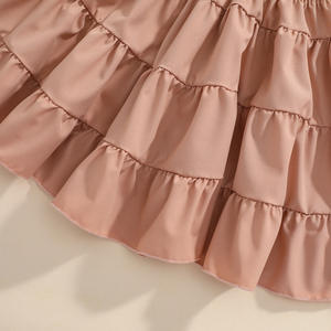 Ensemble haut noir à manches longues côtelé avec cordon de serrage et jupe longue rose bouffante à motif torsadé pour filles, collection automne 2022, vêtements pour enfants, vente en gros - Product Image 6