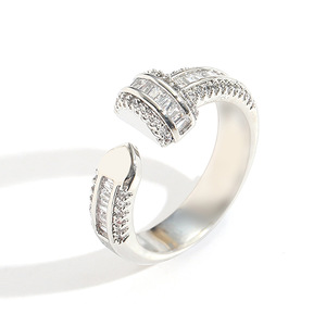 New Hip Hop Open <b>Ring</b> T Square Zircon Geometric Hip Hop <b>Ring</b> - Product Image 5