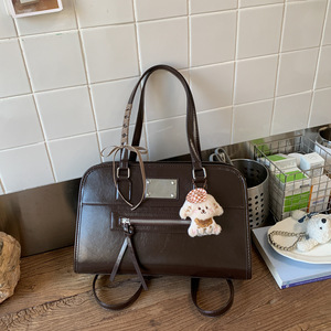 Sac Boston en cuir ciré vintage pour femmes, petit sac bandoulière de luxe, sac à main polyvalent, sac à bandoulière - Product Image 5