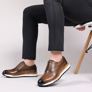 Men's Genuine Leather Oxfords Round Toe Lace-up Breathable Office Career Dress <b>Shoes</b> All Seasons Solid Pattern Rubber Outsole - Product Image 2