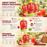 Herbruikbare fruitsap-tuitzak met draaidop, blokkeert licht & zuurstof, behoudt fruitig aroma, voorkomt lekkage, IP cartoon reliëfdruk
