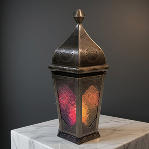 Artisan Design L537 Moroccan Iron <b>Lantern</b> <b>Candle</b> <b>Holder</b> 9.25X10.5X21" for Home Decor Ramadan Eid Islamic Table Use - Product Image 1