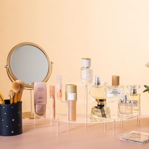 Rak Penyimpanan dan Pajangan Parfum serta Tempat Cupcake 3 Tingkat Setengah Lingkaran Akrilik Ekstrusi Transparan - Product Image 3