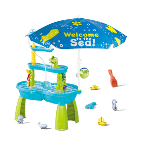 Table de jeu sensoriel extérieure 3 niveaux avec parasol, thème crocodile et dauphin, pour tout-petits, idéale pour la plage, vente en gros OEM - Product Image 6