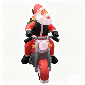 Père Noël gonflable lumineux de 7 pieds monté sur une <span class=keywords><strong>moto</strong></span> avec rennes dans un sac cadeau, décoration pour les fêtes et Noël - Product Image 4