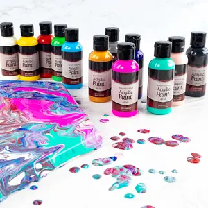 12 Color Ready To Pour Acrylic Pouring Paint Kit Set High Flow Liquid Set With 2oz /60ml Fluid Bottles For Kids Adults