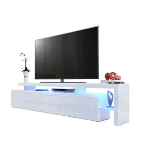 Support de TV moderne en bois de PVC de vente chaude en blanc à haute brillance avec l'éclairage mené un cadre