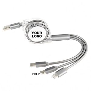 Cable de Carga USB Retráctil Universal 3 en 1 con Logotipo Personalizado - Product Image 1