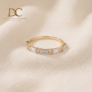 Bague classique en or massif 14 carats certifiée IGI avec diamant de laboratoire taille ronde, taille baguette, taille brillant, bijoux de luxe pour femme, pour mariage - Product Image 5