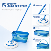Kit de Mopa Giratoria de Microfibra Ligera con Mango de Plástico y Cubo Plegable para Limpieza de Pisos Húmedos