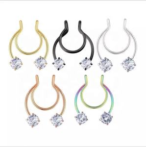 New 1Pcs Clear Zircon Nose Rings Piercing Faux Septum U Shaped <strong>Jewelry</strong> for Women Man Non Piercing <strong>Fake</strong> Nose Piercing <strong>Jewelry</strong> - Product Image 1