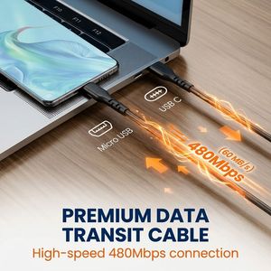 Cable de Carga Rápida LUNGKAY Personalizado USB 2.0 Tipo C a Micro B de 5 Pines y 2 m con Sincronización de Datos para Computadora, Auriculares y Teléfono Móvil Android - Product Image 4