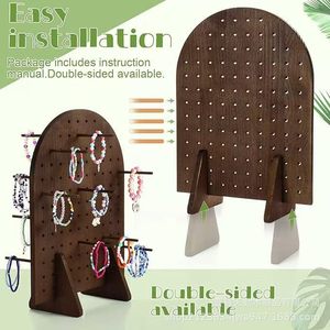 Wooden Nail Board Display Rack With Dowel <b>Rods</b> Oval Perforated Jewelry Keychain <b>Holder</b> Desktop Storage Organizer - Product Image 4