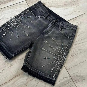 Shorts en jean décontractés pour hommes d'été, couleur unie, lavés, avec logo personnalisé, coupe ample, taille élastique, dernier design, prix de gros bon marché - Product Image 1