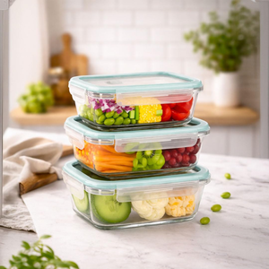 High Borosilicate Glass Storage Containers With Snap Locking Glass Lids Perfect for Meal Office <b>Lunches</b> and Homemade - Product Image 2