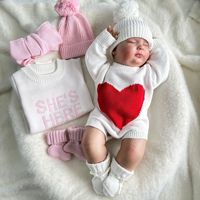 Pasgeboren baby hart jacquard gebreide romper 100% katoen gebreide romper met lange mouwen Valentijn baby fotografie outfit