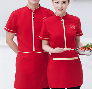 Hombres Mujeres Poliéster Algodón Mezcla Rojo Negro Púrpura Bartender Wait Staff Uniforme Camarero y Camarera Wait Staff Uniforme - Product Image 3