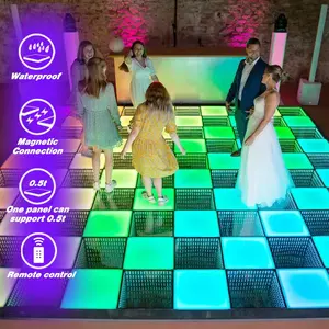 2024 3D Neon pixel RGB Trắng Starlit ánh sáng gương LED Dance Floor Mat Led Gương sàn nhảy cho đám cưới Disco ngoài trời