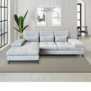SALA DE ESTAR ELENA CON PENÍNSULA IZQUIERDA Y RESPALDO DESLIZANTE EN TELA GRIS - Product Image 1
