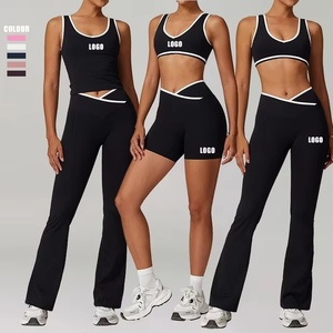 Ensemble de <span class=keywords><strong>sport</strong></span> 4 pièces pour <span class=keywords><strong>femme</strong></span> - Haut court à manches longues, pantalon de <span class=keywords><strong>jogging</strong></span> taille haute, soutien-gorge de <span class=keywords><strong>sport</strong></span>, débardeur de yoga, tenue de gym et de détente - Product Image 3