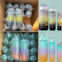 Lot de 3 Bouteilles d'Eau en Plastique Dégradé Givré Portables de 2L, 2000ml, 900ml, 500ml – Vente en Gros