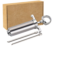 Injecteur de viande en acier inoxydable avec 2 aiguilles, seringue à marinade pour barbecue, dinde, poulet, outil d'injection de saveur et de saumure