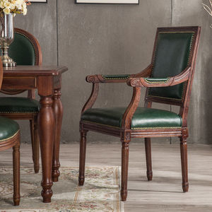 Silla de Comedor de Estilo Francés con Respaldo Redondo, Tapicería de Cuero PU y Estructura de Madera Sólida, Diseño Antiguo para Apartamentos y Villas - Product Image 3