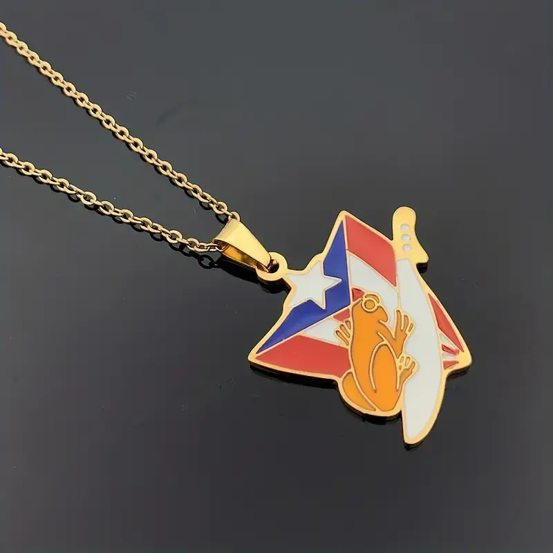 Pendentif drapeau en émail plaqué or 316l PVD 18 carats en acier inoxydable Cool Shield Collier Independence Day Souvenir Accessoires