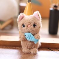 Porte-clés pendentif chat poisson mignon en peluche, breloque de sac en peluche courte et douce en forme de chaton de dessin animé en coton PP