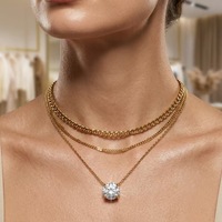 Meilleures ventes européennes et américaines, collier de luxe en acier inoxydable plaqué or 18 carats, chaîne de clavicule multicouche empilable avec zircon, collier de mode