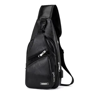 Wholesale 2021 New Korean Fashion Charging Men Chest Bag Outdoor Leisure PU Leather Single Shoulder Briefcase