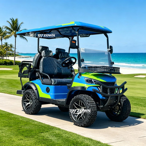 Carrito de golf eléctrico azul de 4 plazas con elevación y cesta frontal para visitas turísticas en villas y zonas panorámicas - Product Image 1