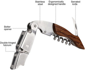 <span class=keywords><strong>Tire</strong></span>-<span class=keywords><strong>bouchon</strong></span> à double charnière avec poignée <span class=keywords><strong>en</strong></span> <span class=keywords><strong>bois</strong></span> de rose pour sommeliers, barman, serveurs de bar et restaurants, avec sac cadeau et boîte - Product Image 3