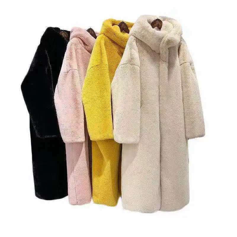 Custom Big Fur Hood Womens Coat Wholesale Yellow Black White Pink Colorful Faux Fur CoatためWomen