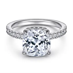 Accent кольцо подушки с 9*9 мм льдом ювелирные родием чистого серебра обручальные кольца для женщин