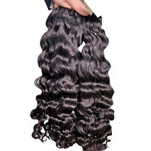 Extensions de cheveux humains ondulés naturels Remy vierges, double trame, noir naturel, pour salon - Product Image 2