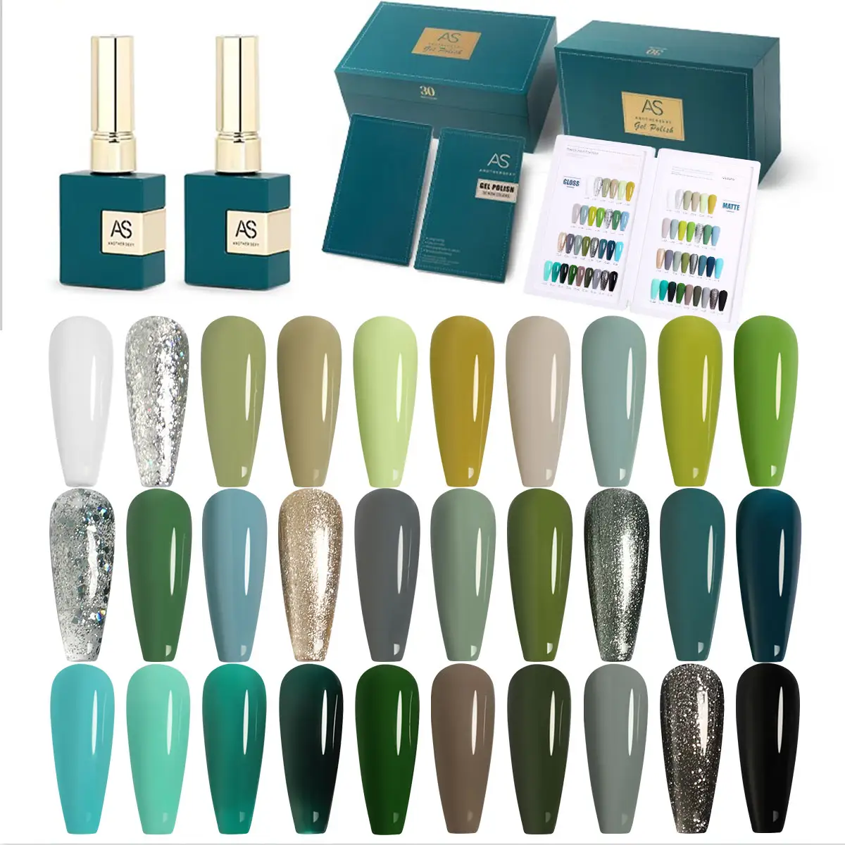 Набор гель-лаков для ногтей Carnival Evergreen, набор из 30 блестящих зеленых лаков для ногтей, удаляемый замачиванием, с лампой авокадо, темно-зеленый лак