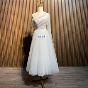 Elegante Vestido de Noche para Mujer con un Solo Hombro, Corte en A, de Seda y Chifón, con Decoración de Pedrería de Alta Gama - Product Image 1