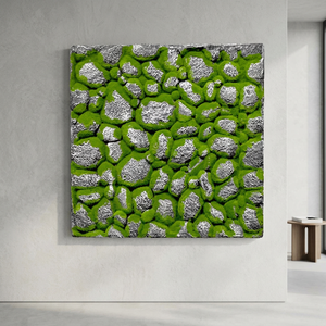 Cadre mural carré moderne en mousse artificielle avec support en bois - 50x50 cm - Fabrication de fleurs artificielles - Product Image 3