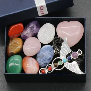 2022 Hot Selling Crystal angel necklace Collection Chakra tumbled polished Stones Set gift box Reiki for Meditation or Ritual