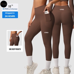 Leggings <span class=keywords><strong>de</strong></span> yoga taille haute respirants pour femmes avec contrôle du ventre, poches latérales, motif uni, pour <span class=keywords><strong>fitness</strong></span> et course à pied - Product Image 1