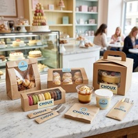 Ensemble d'emballages de boulangerie personnalisés, boîte à gâteau en papier kraft avec fenêtre, emballage à emporter avec logo personnalisé pour boutique de desserts