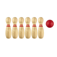 Jeu de bowling miniature en bois personnalisé avec logo imprimé, en bois massif naturel, pour le bureau, avec quilles à rayures rouges et boule