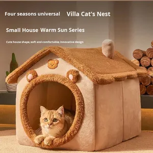 Niedliches Hausförmiges Katzenhaus Winter-Warmes Katzennest Ganzjährig Universelle Tierhöhle für Kleine Hunde Katzen Komfortables Schlafbett - Product Image 2