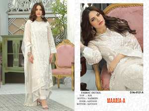 Vestido de seda de satén Salwar Kameez pakistaní semicosido Georgette pesado para fiestas de boda disponible para la venta - Product Image 4