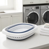 Panier à linge pliable peu encombrant en plastique léger avec poignées pour le rangement domestique et la salle de bain