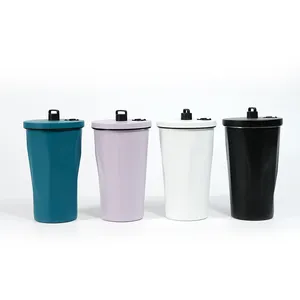 New Reusable 600ml 20oz Insulated Travel Coffee Mug Double Wall Stainless Steel Cup With Straw