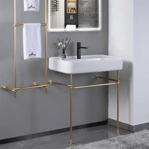 <span class=keywords><strong>Lavabo</strong></span> de salle de bain en céramique haut de gamme européen Support de <span class=keywords><strong>lavabo</strong></span> rectangulaire Lavabos <span class=keywords><strong>sur</strong></span> <span class=keywords><strong>pied</strong></span> avec support encadré en cuivre - Product Image 2