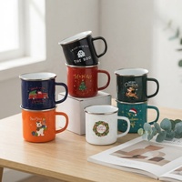 Tasse émaillée rétro écologique à succès, design de dessin animé personnalisé, cadeau d'affaires unique, grande capacité, motif feu de camp, isotherme