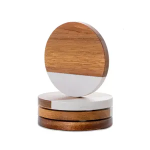 Hot selling Marble Acacia Wood Drinks Coasters Acacia Wooden Coasters for Coffee Table Modern Coaster